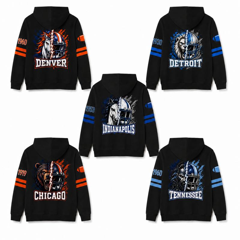 Unisex Black Football Graphic Pullover Hoodie with Front Script and Back Helmet Art [YQT:ML-260918-004:aade0aa8e546d9f2]