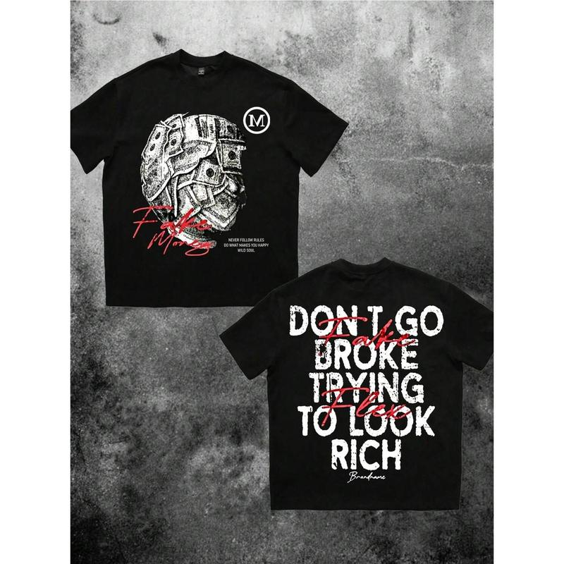 Money Mask Graphic Tee with Don't Go Broke Message