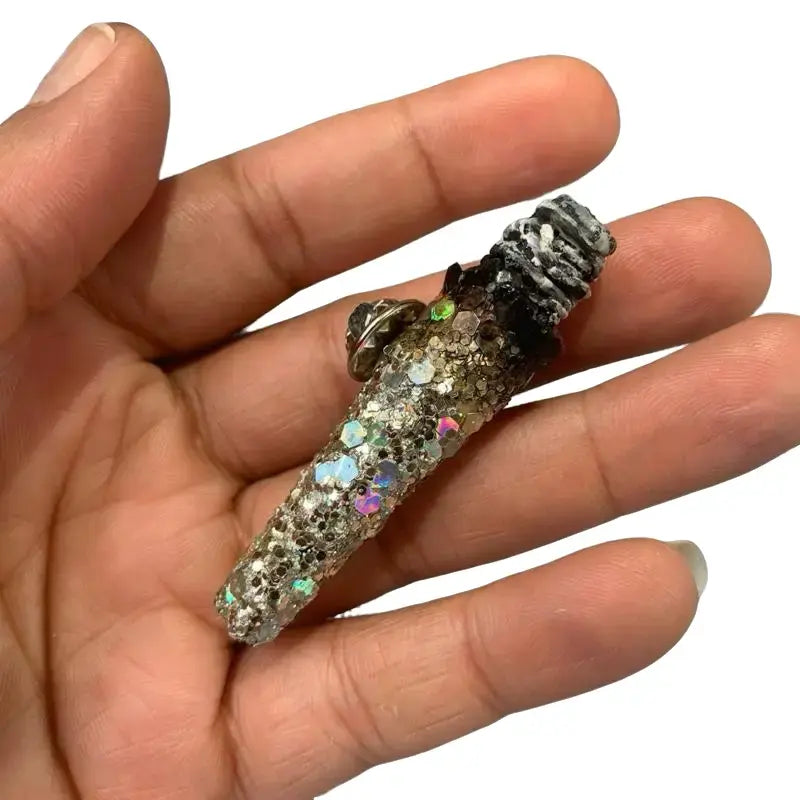Novelty Glitter Blunt Pin Brooch with Iridescent Sparkle and Ash Effect Tip [YQT:ML-260924-001:21d53388d77027ef]