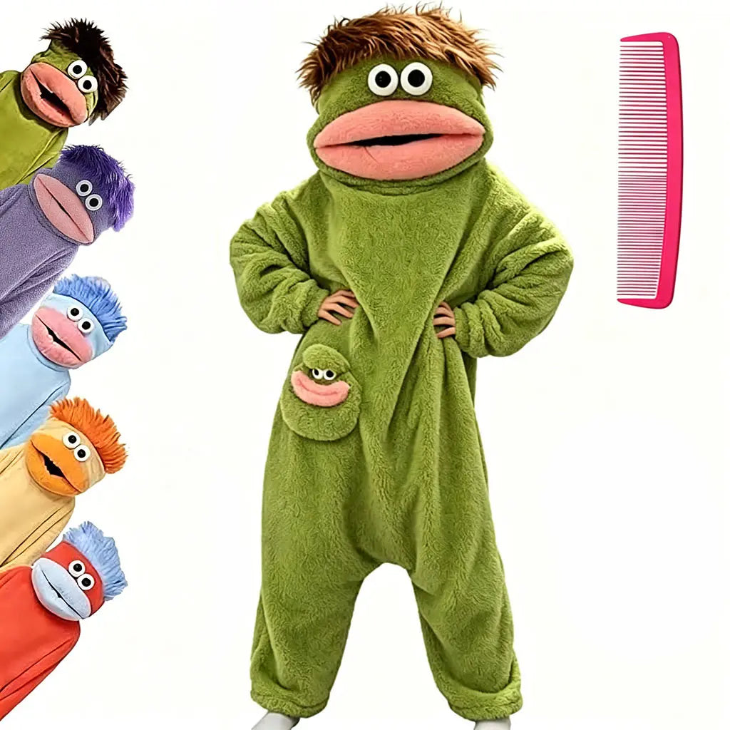 Oversized Big Mouth Monster Hooded Onesie Pajamas with Character Pocket [YQT:ML-260923-003:8a9971db4edbb5ed]