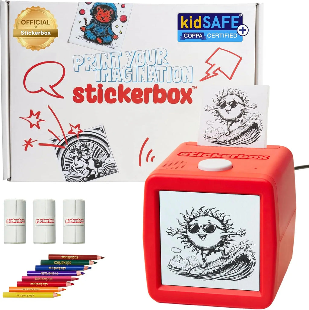 Stickerbox Voice-Activated Mini Thermal Sticker Printer for Kids with Red Cube Design [YQT:ML-260918-006:d84e7557dd8a3438]