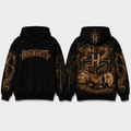 Hogwarts Crest and Castle Graphic Pullover Hoodie with Ornate Sleeve Artwork