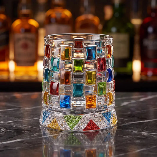 Decorative Whiskey Tumbler with Colorful Mosaic or Clear Geometric Design [YQT:ML-260923-001:233a72b0c320153e]