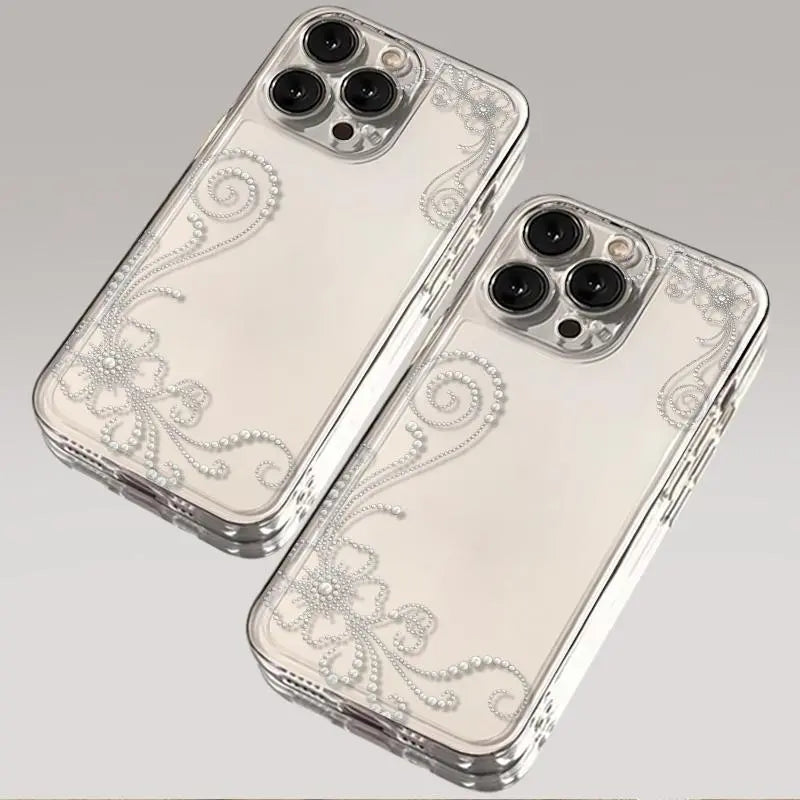 Transparent Phone Case with Pearl-Look Floral and Swirl Print [YQT:ML-260918-001:9063576dc0ba9173]