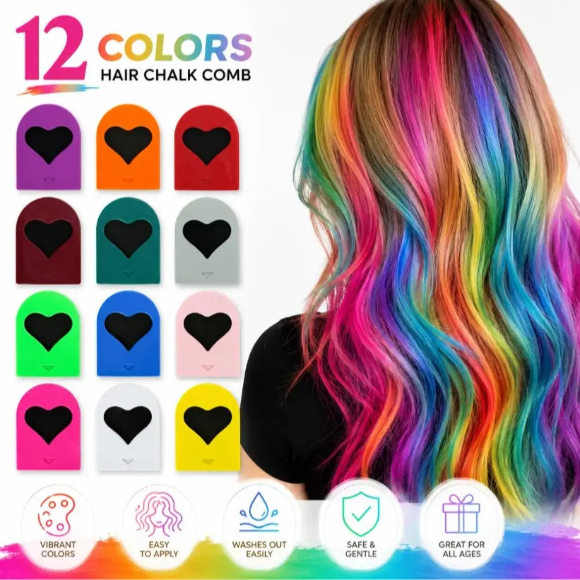 Temporary Hair Color Chalk Clips with Heart Design in 8 or 12 Colors [YQT:ML-260917-001:0023a1de9c371933]