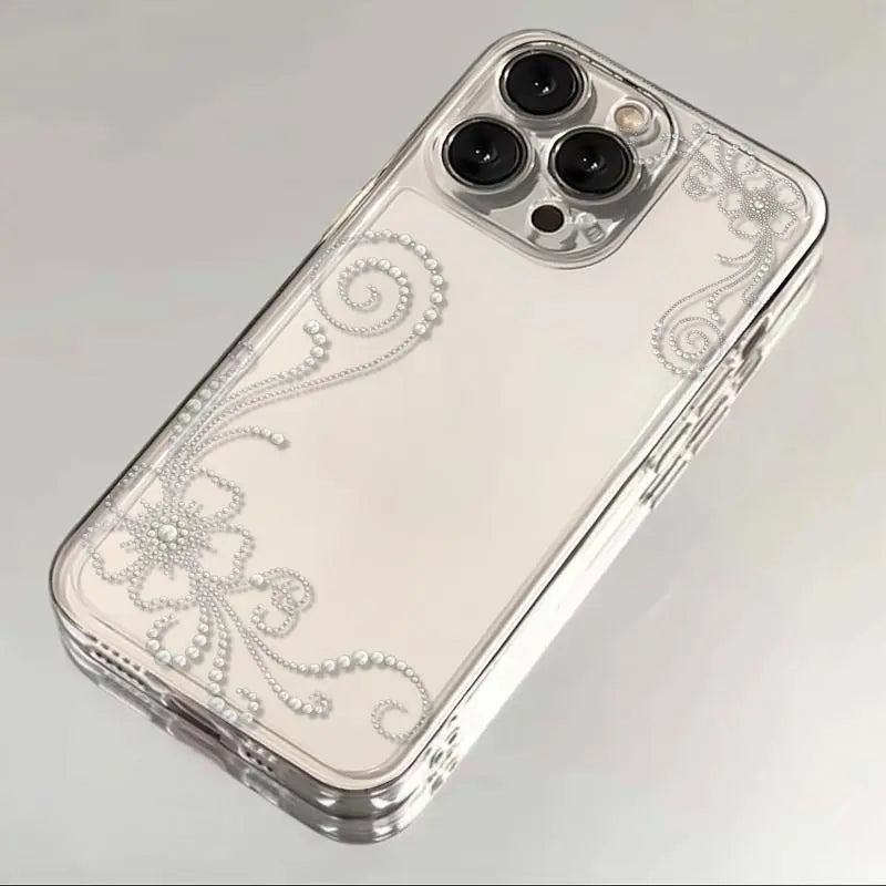 Transparent Phone Case with Pearl-Look Floral and Swirl Print [YQT:ML-260918-001:ca3326bc02ad0332]