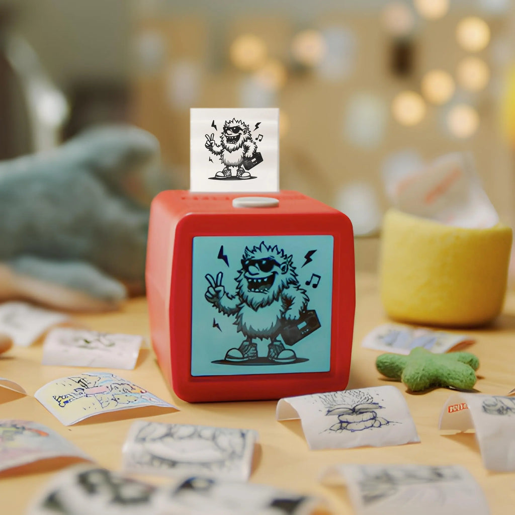 Stickerbox Voice-Activated Mini Thermal Sticker Printer for Kids with Red Cube Design [YQT:ML-260918-006:cfca23c3731dd68c]
