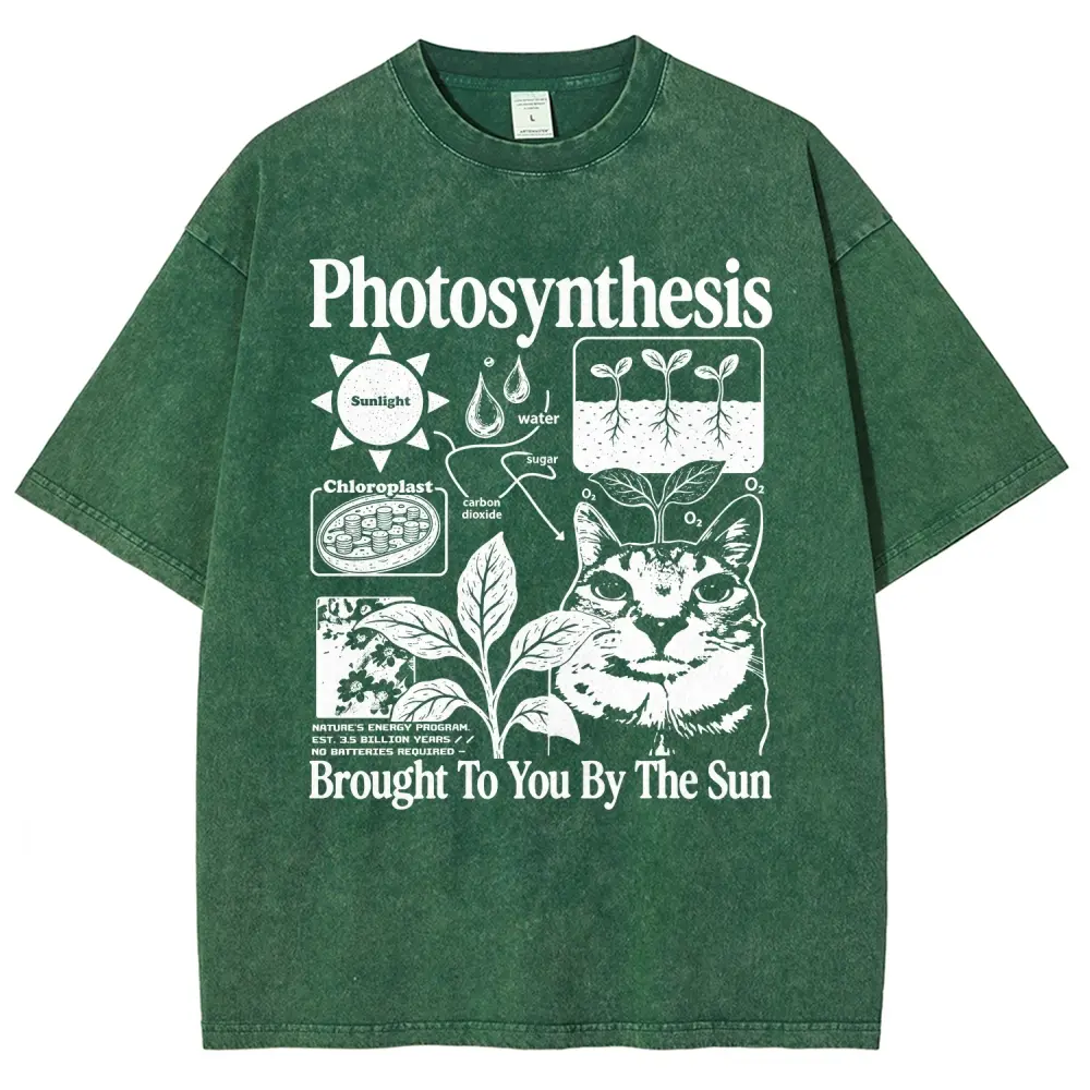 Photosynthesis Cat and Botanical Science Graphic Washed Tee