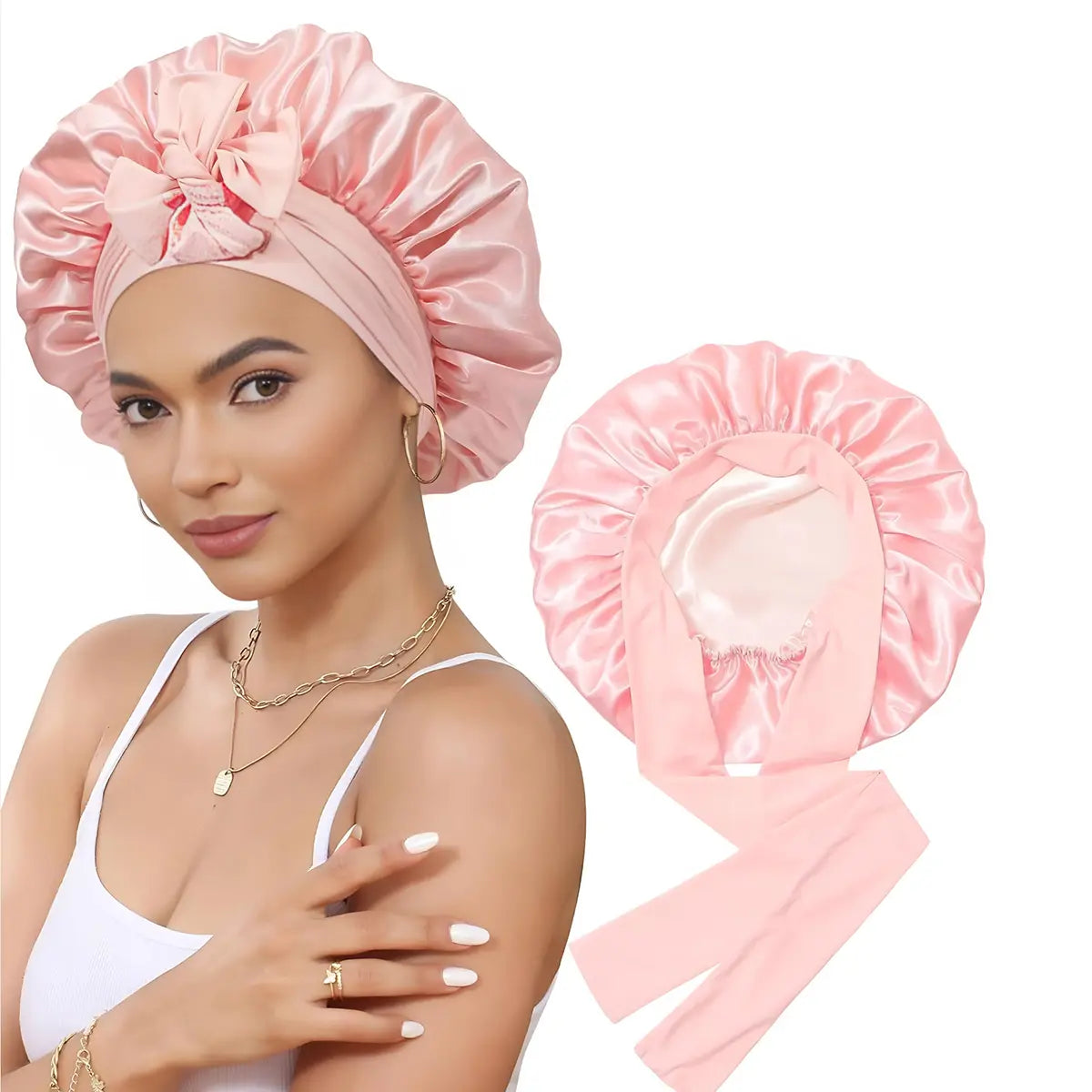 Double Layer Satin Sleeping Bonnet with Adjustable Long Tie Band [YQT:ML-260921-004:db0b7de6ff87ca23]