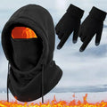 Black Winter Accessory Set with Hooded Face Cover and Knit Gloves [YQT:ML-260921-001:575e1a8e049434b7]
