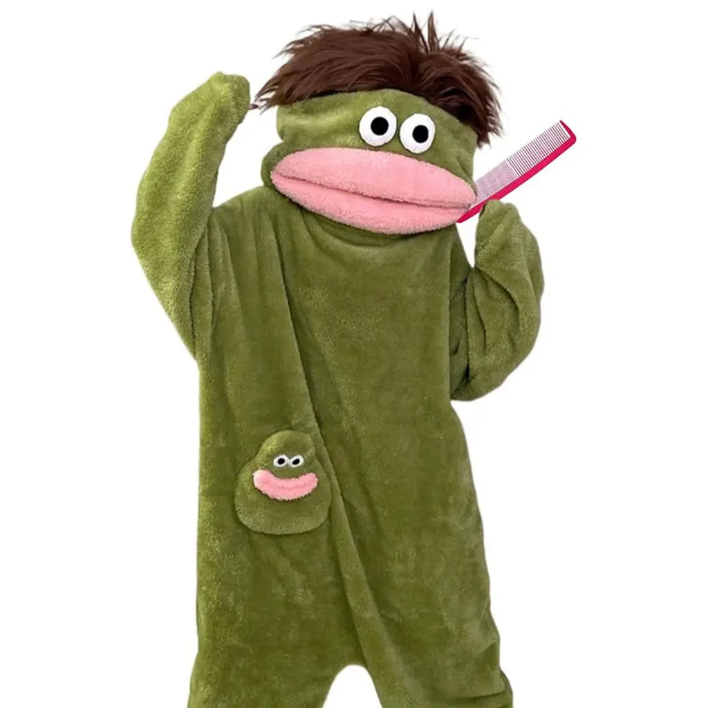 Oversized Big Mouth Monster Hooded Onesie Pajamas with Character Pocket [YQT:ML-260923-003:2e204657b81e74f8]