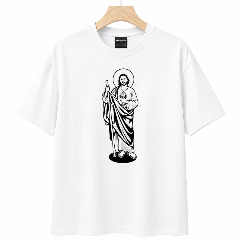 Saint Jude Line Art Religious Graphic Short Sleeve T-Shirt