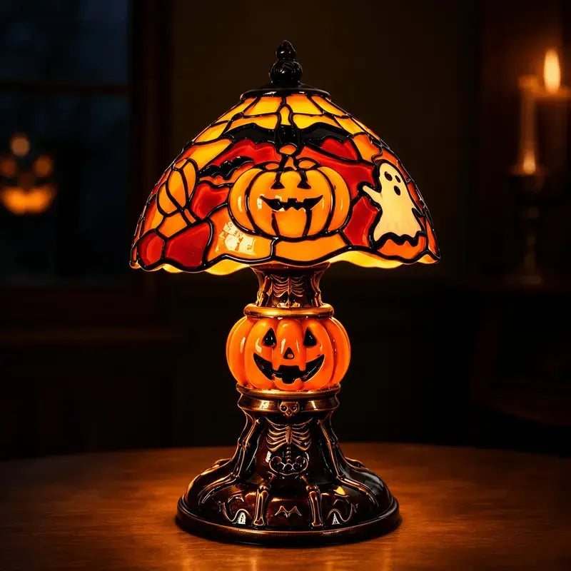 Vintage Halloween Table Lamp with Pumpkin, Ghost, Bat and Black Cat Designs [YQT:ML-260924-004:2fe29839068ce63a]