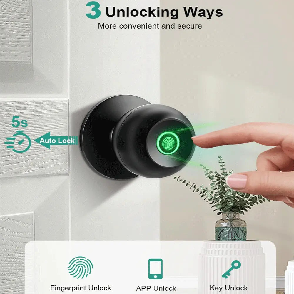 Keyless Entry Door Knob Lock with Fingerprint App or Keypad Options [YQT:ML-260918-007:ae6bce5225e5c1df]
