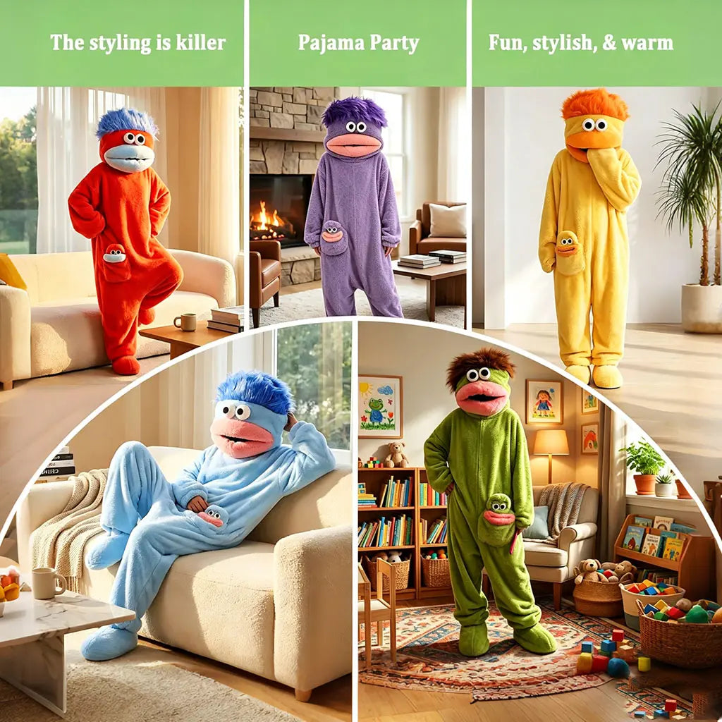 Oversized Big Mouth Monster Hooded Onesie Pajamas with Character Pocket [YQT:ML-260923-003:51228fb1626a79d6]