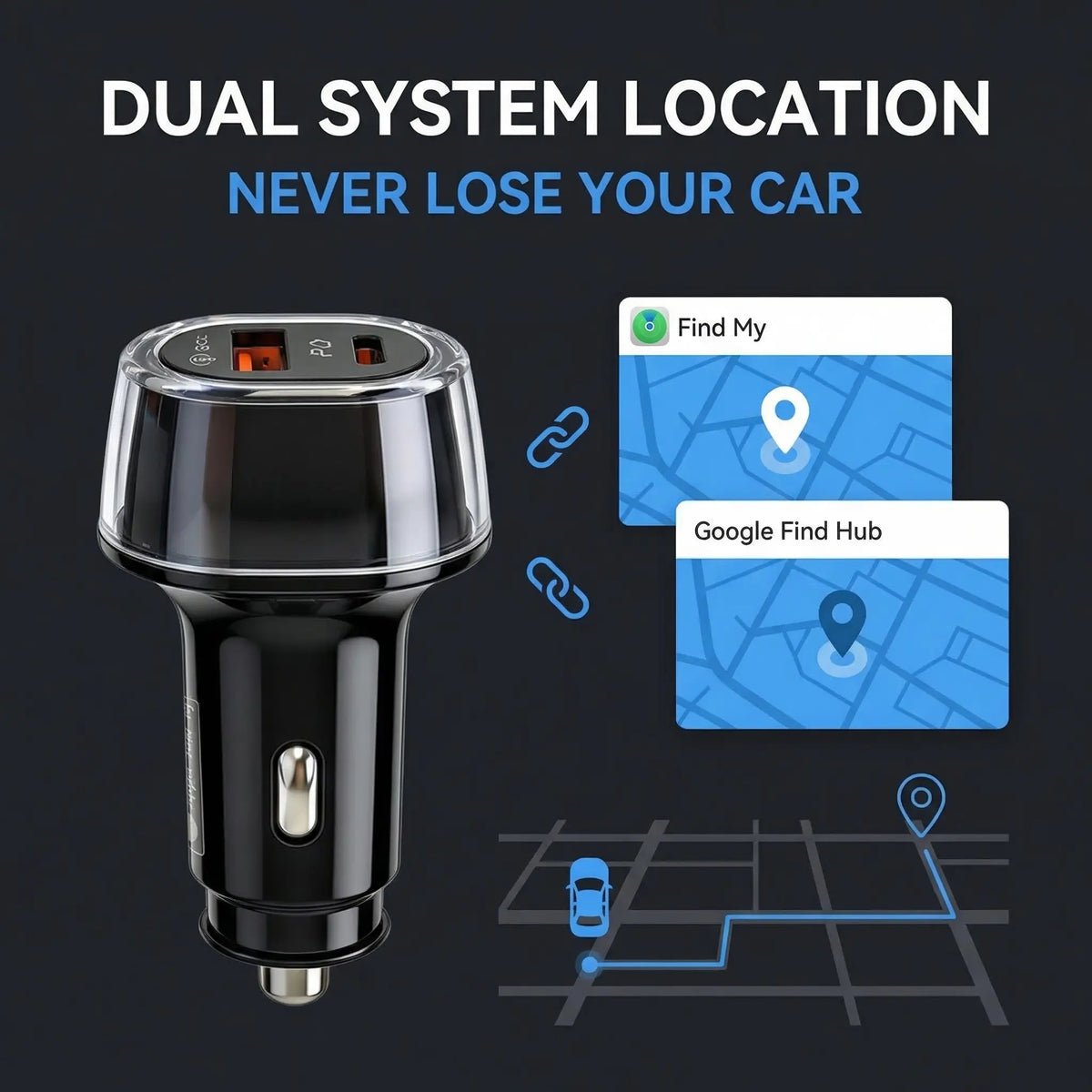 2-in-1 Dual-Port Car Charger with Location Tracking [YQT:ML-260920-001:7a0d0151fb50e61a]