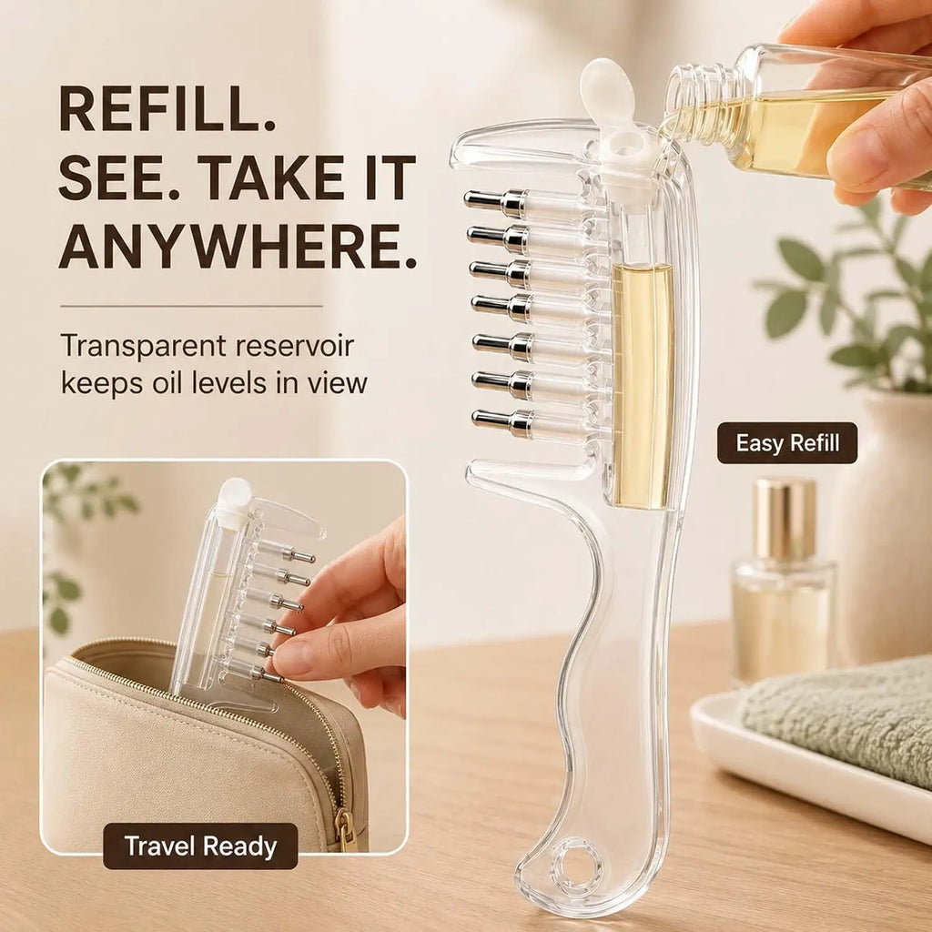 Refillable Scalp Oil Applicator Comb with Clear Reservoir and Curved Handle [YQT:ML-260918-009:ece60699dbcd75aa]