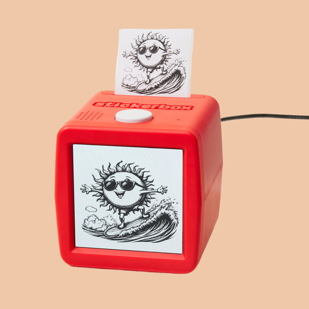Stickerbox Voice-Activated Mini Thermal Sticker Printer for Kids with Red Cube Design [YQT:ML-260918-006:98064f80dbdcbfd6]