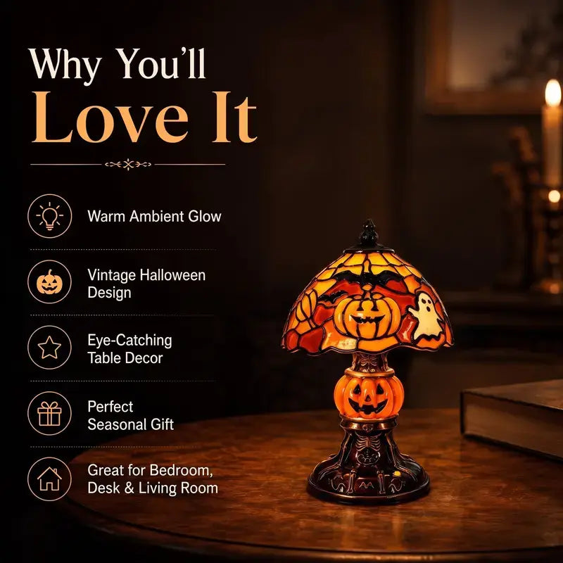 Vintage Halloween Table Lamp with Pumpkin, Ghost, Bat and Black Cat Designs [YQT:ML-260924-004:bf46b13168523daa]