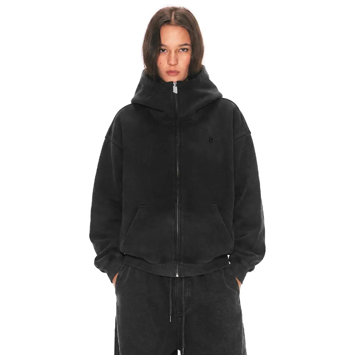 Women's Oversized High Collar Zip-Up Hoodie with Script or Minimal Designs [YQT:ML-260923-004:21d977ed4c089a01]