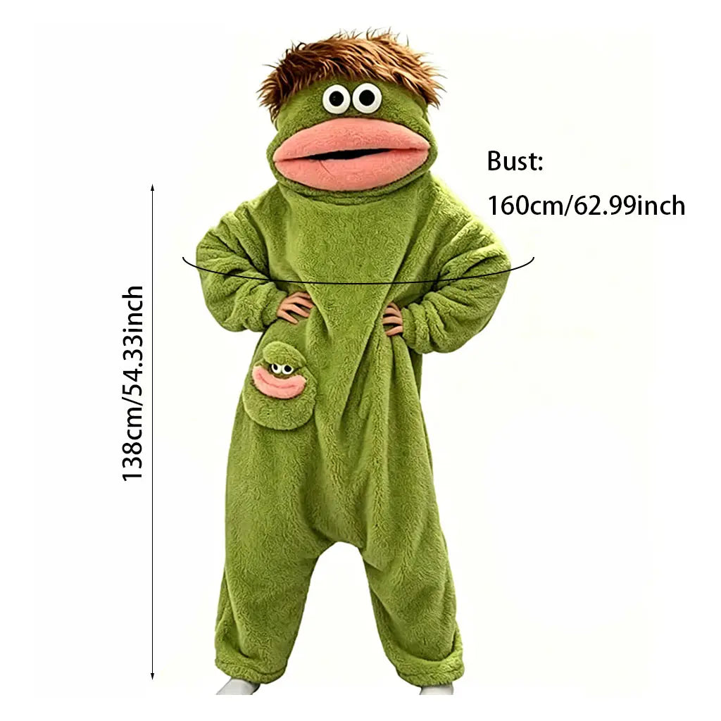 Oversized Big Mouth Monster Hooded Onesie Pajamas with Character Pocket [YQT:ML-260923-003:cedc97554798942f]