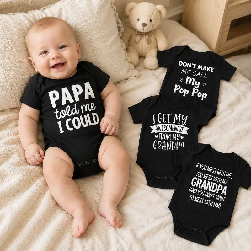Grandpa, Papa and Pop Pop Saying Baby Bodysuit with Short Sleeves [YQT:ML-260926-002:ac97a90c5060e55c]