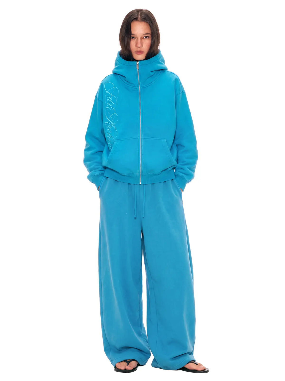 Women's Oversized High Collar Zip-Up Hoodie with Script or Minimal Designs [YQT:ML-260923-004:758b8398d862a65f]