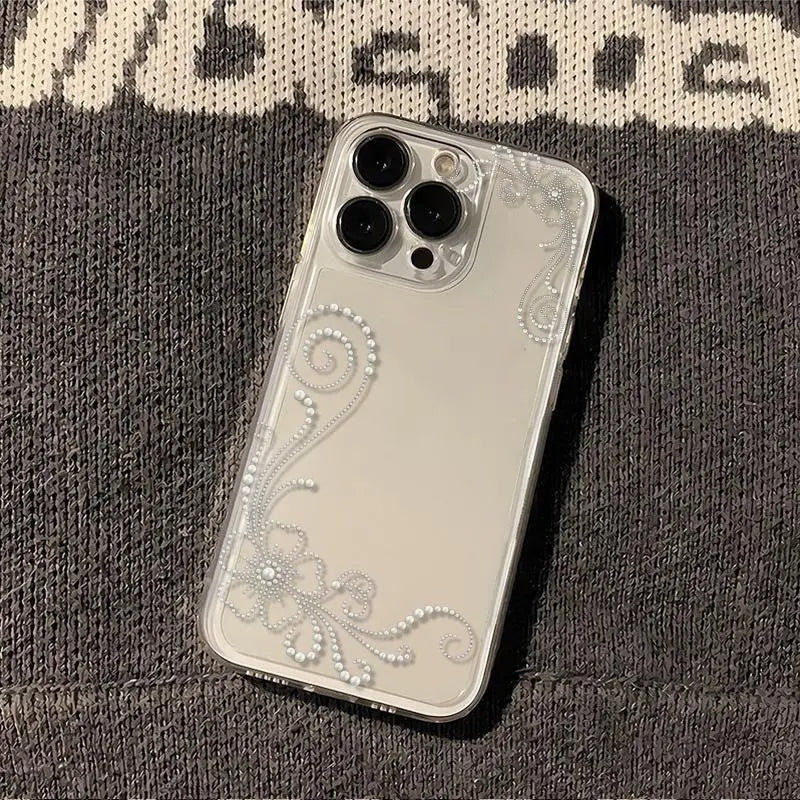 Transparent Phone Case with Pearl-Look Floral and Swirl Print [YQT:ML-260918-001:b9a189768e908744]