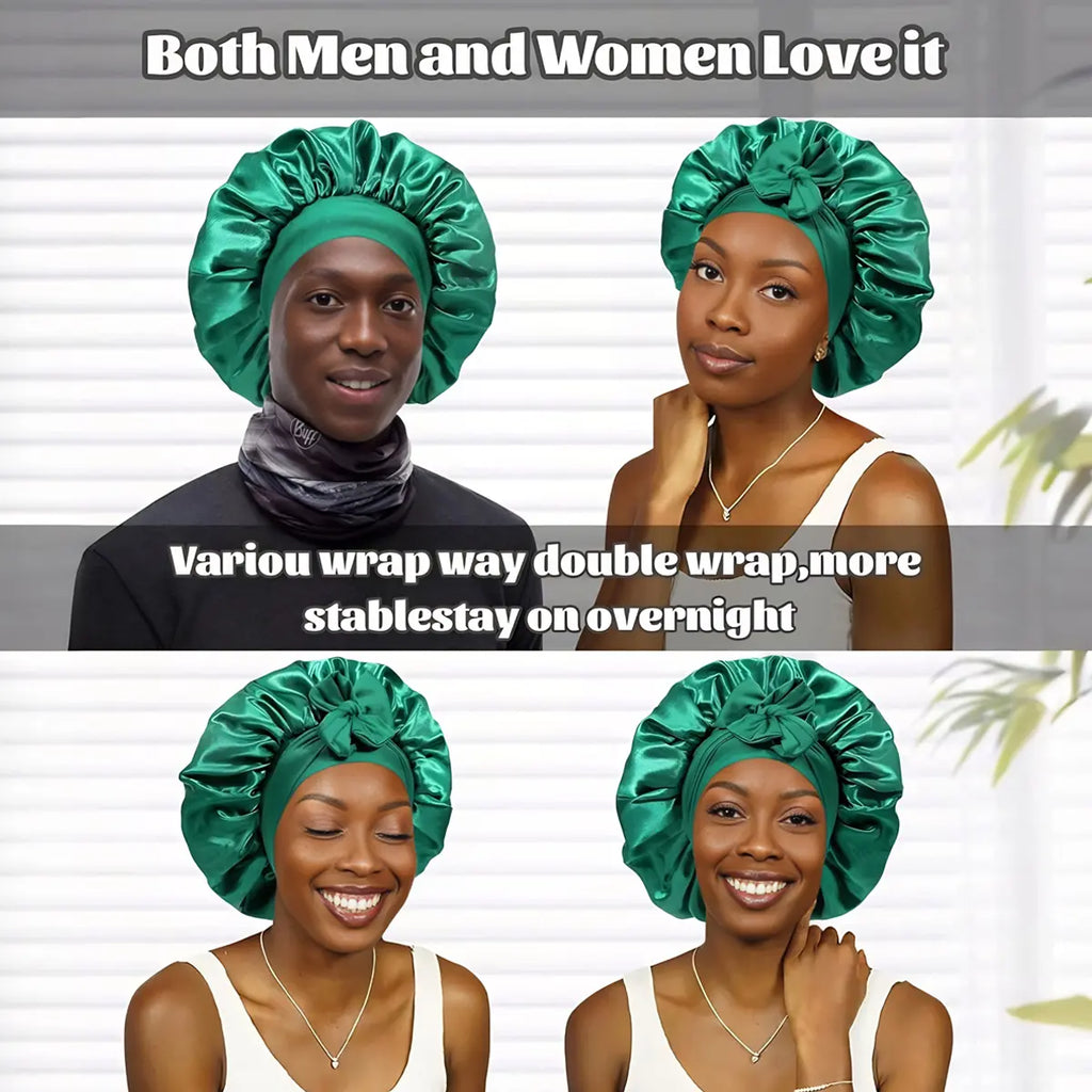 Double Layer Satin Sleeping Bonnet with Adjustable Long Tie Band [YQT:ML-260921-004:9148e62012840021]
