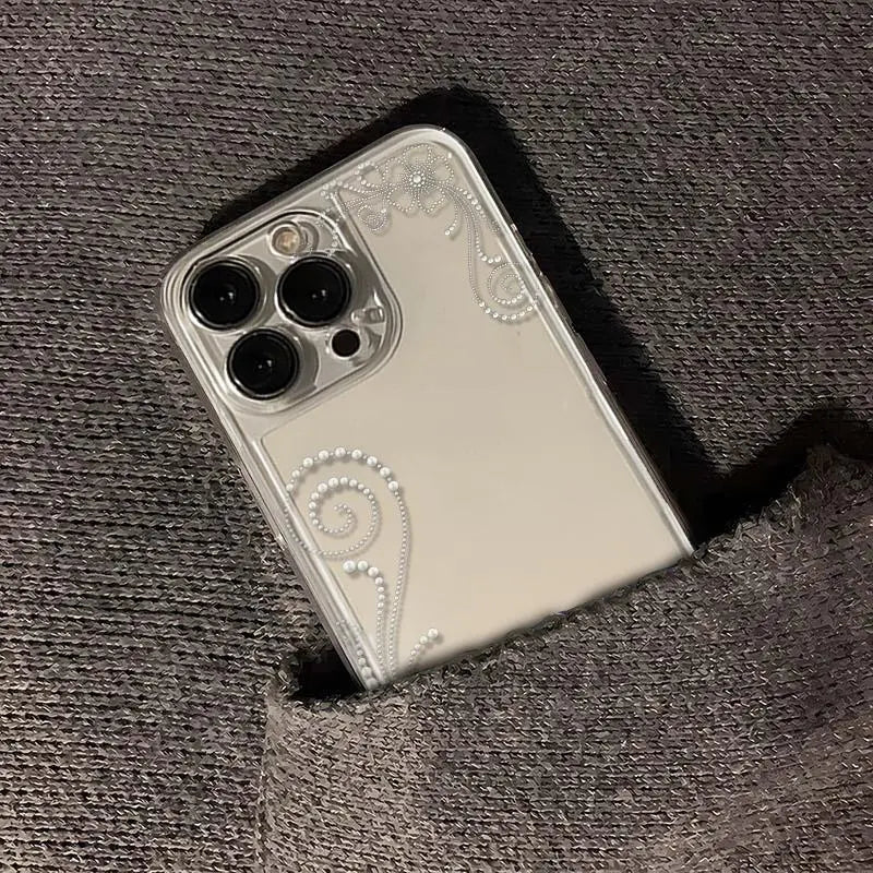 Transparent Phone Case with Pearl-Look Floral and Swirl Print [YQT:ML-260918-001:ce6e7ae69c485c71]