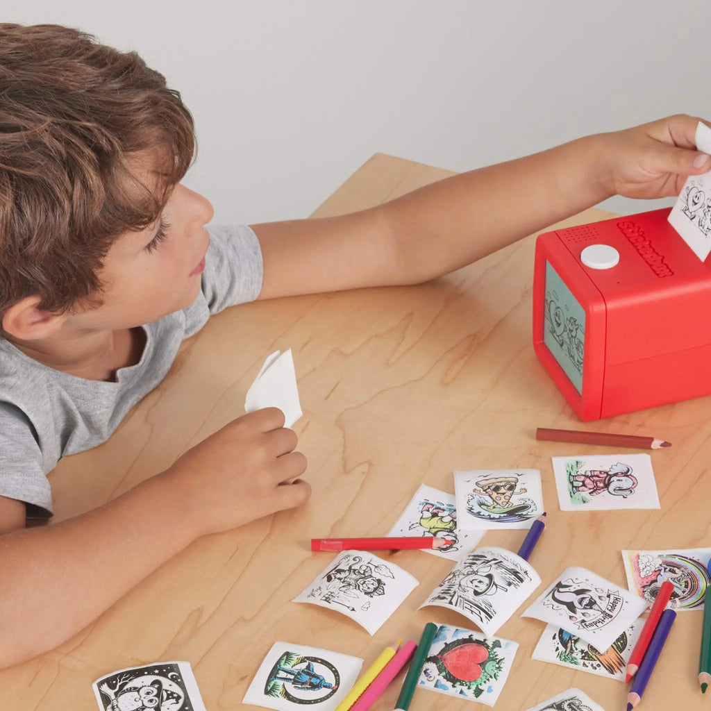 Stickerbox Voice-Activated Mini Thermal Sticker Printer for Kids with Red Cube Design [YQT:ML-260918-006:97bcce7139220519]