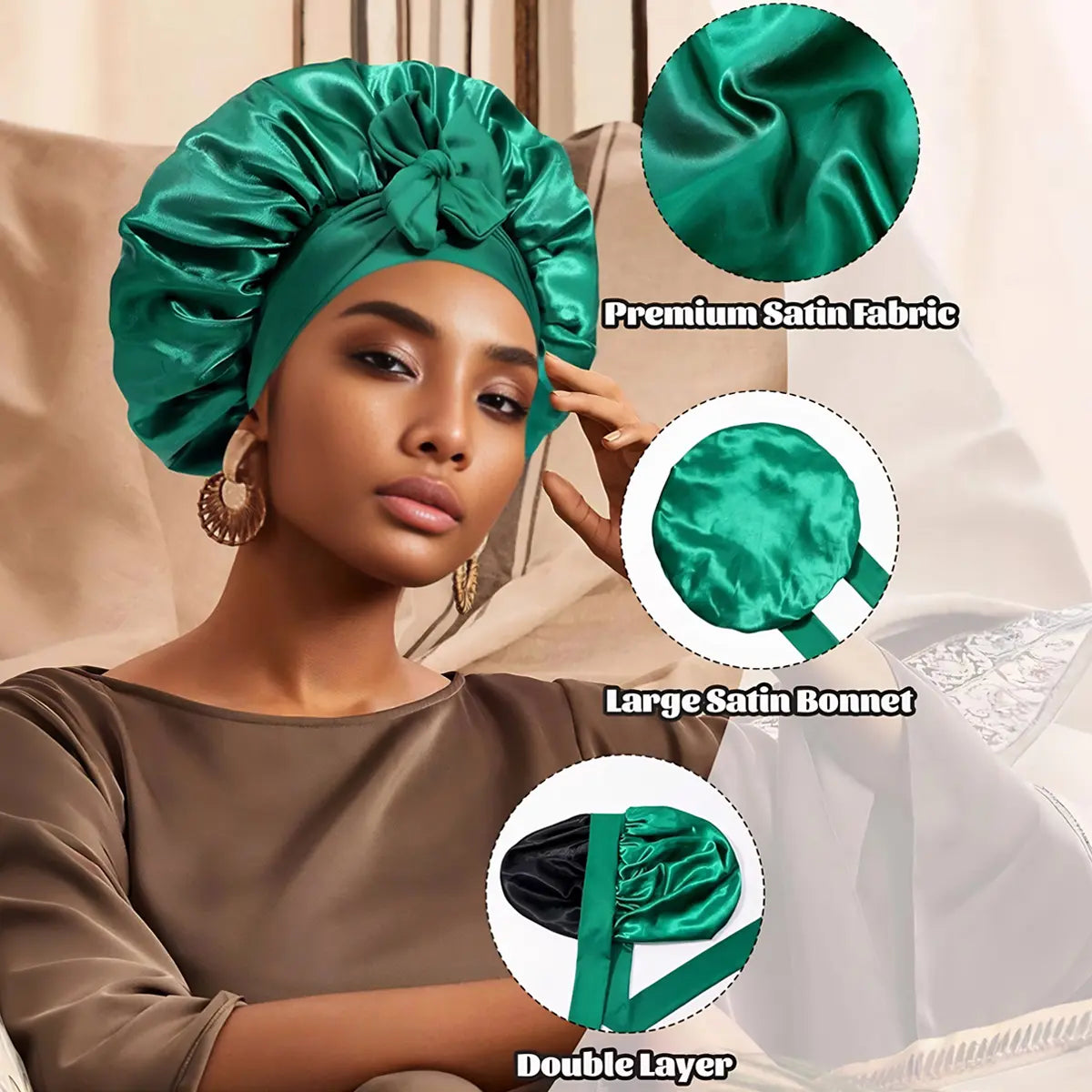 Double Layer Satin Sleeping Bonnet with Adjustable Long Tie Band [YQT:ML-260921-004:162951b2dd26797b]