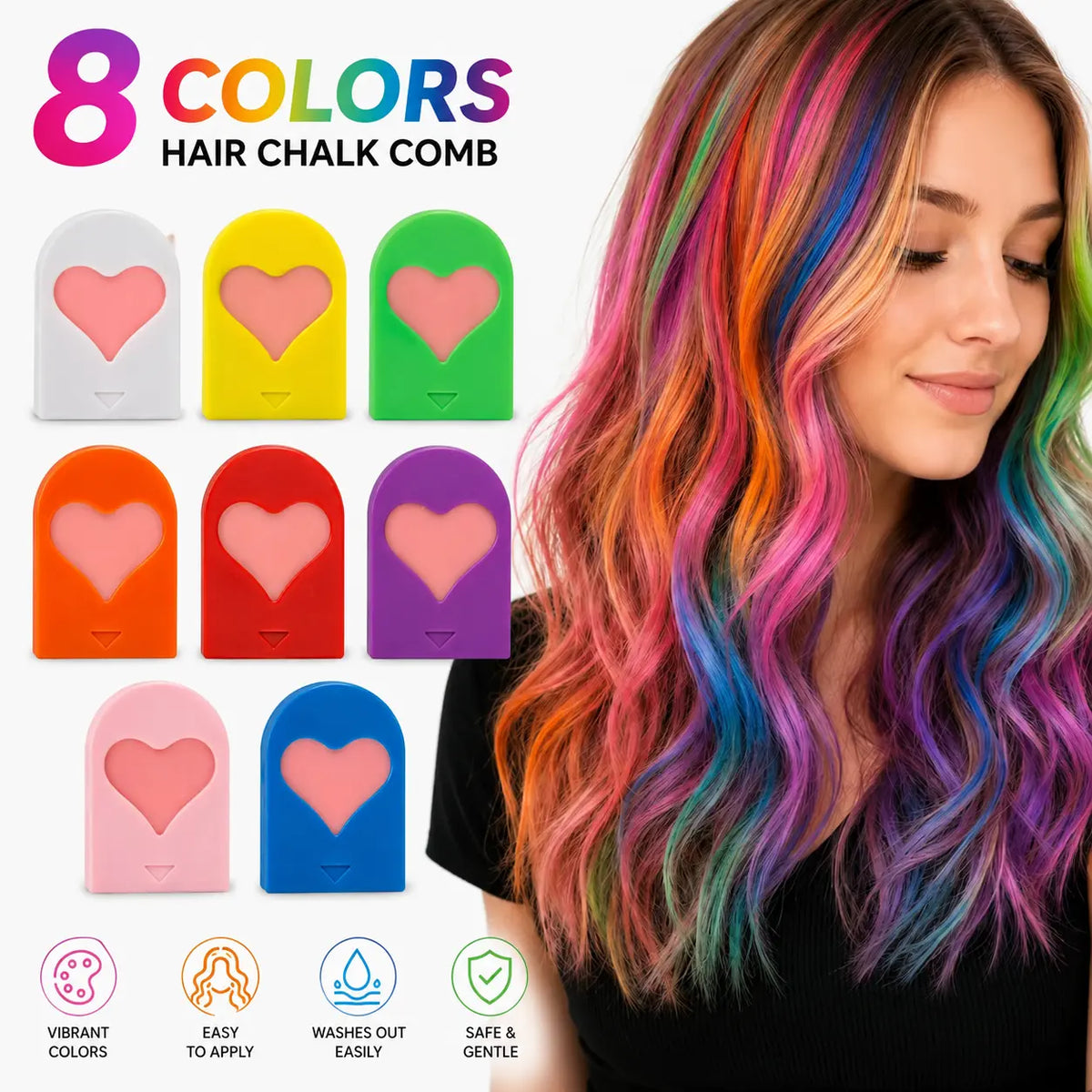 Temporary Hair Color Chalk Clips with Heart Design in 8 or 12 Colors [YQT:ML-260917-001:52a5359bb343e82e]
