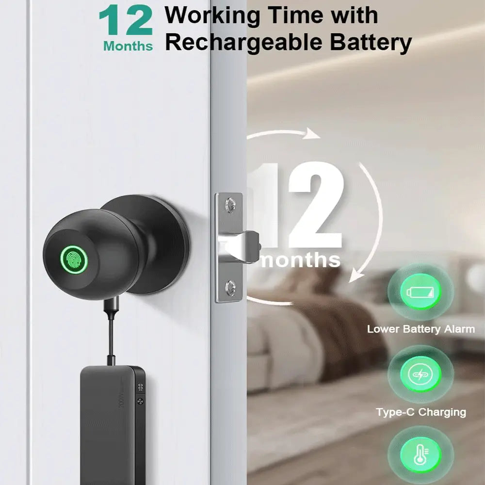 Keyless Entry Door Knob Lock with Fingerprint App or Keypad Options [YQT:ML-260918-007:12381e8c1f9e94ab]