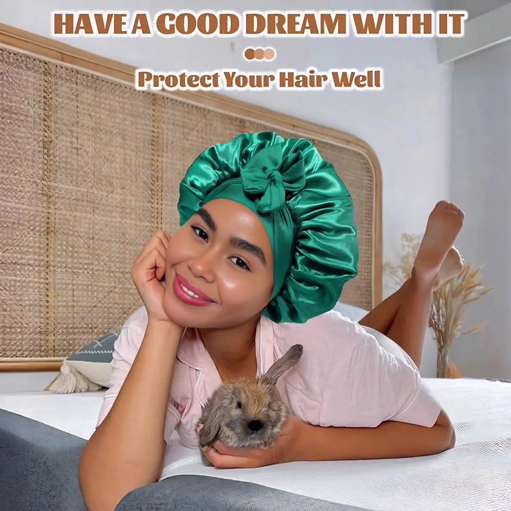 Double Layer Satin Sleeping Bonnet with Adjustable Long Tie Band [YQT:ML-260921-004:9ea8fa9cc558cbcf]