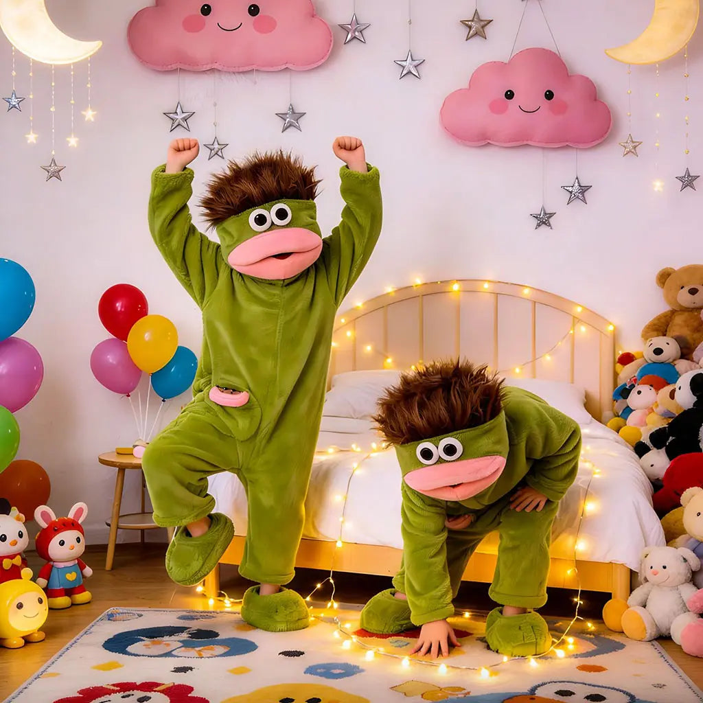 Oversized Big Mouth Monster Hooded Onesie Pajamas with Character Pocket [YQT:ML-260923-003:d9c07581444fffc2]