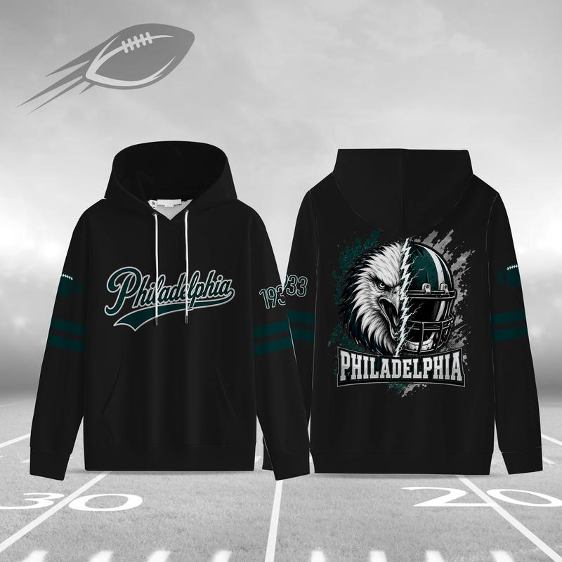 Unisex Black Football Graphic Pullover Hoodie with Front Script and Back Helmet Art [YQT:ML-260918-004:32493fe47b3d3735]