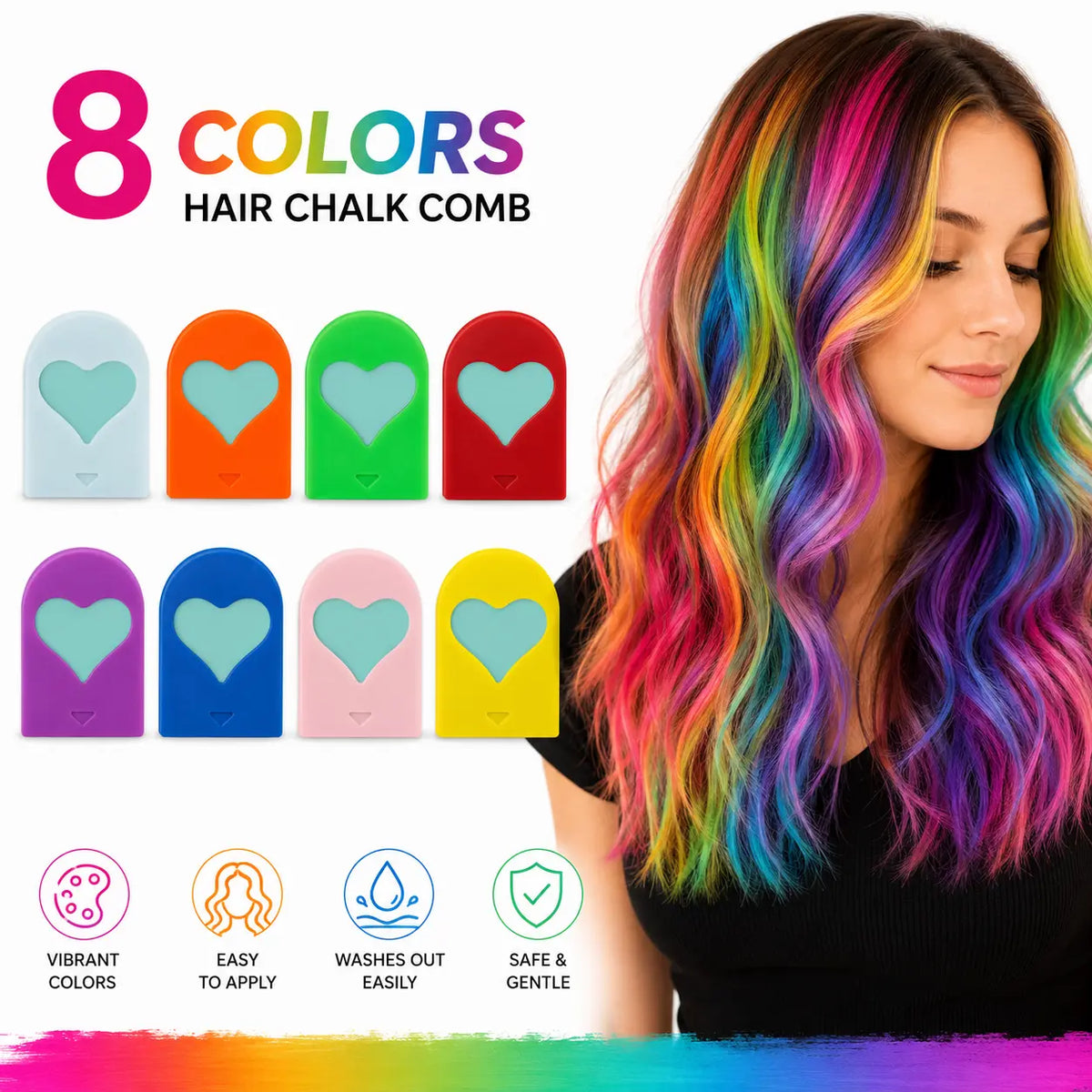 Temporary Hair Color Chalk Clips with Heart Design in 8 or 12 Colors [YQT:ML-260917-001:cba0ca11bcfecb4c]