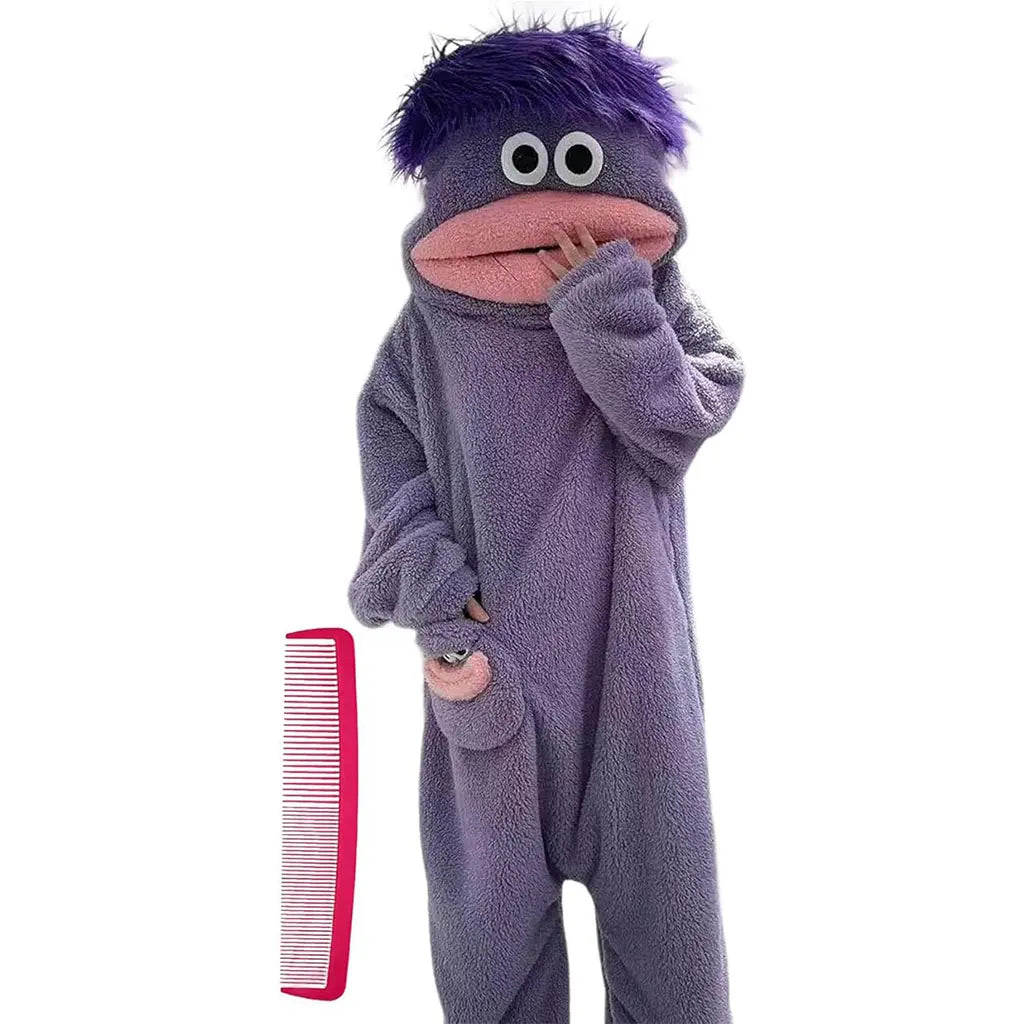 Oversized Big Mouth Monster Hooded Onesie Pajamas with Character Pocket [YQT:ML-260923-003:625903ebd97a4f5d]