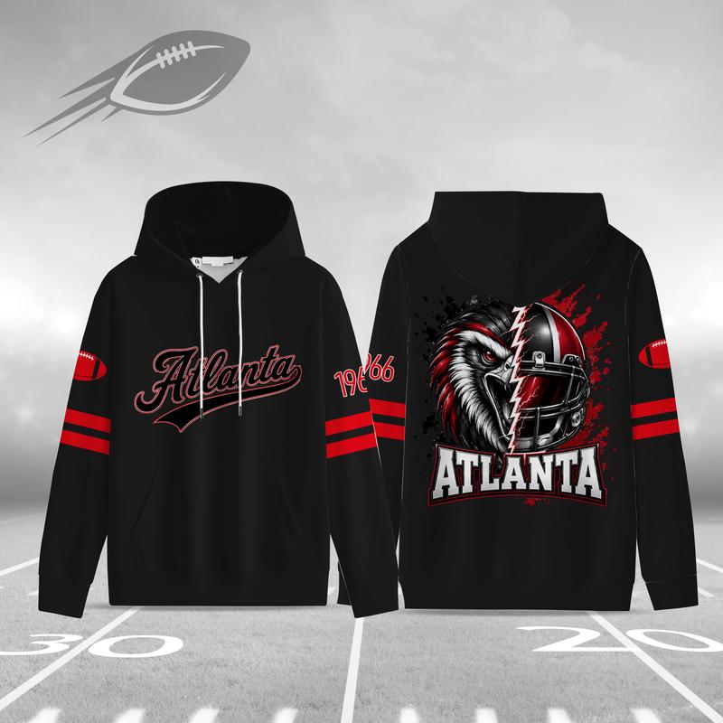 Unisex Black Football Graphic Pullover Hoodie with Front Script and Back Helmet Art [YQT:ML-260918-004:a76c561b90c82e0e]