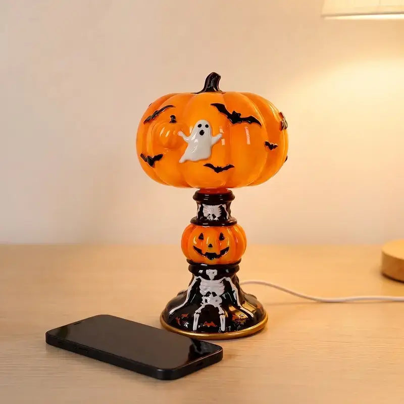 Vintage Halloween Table Lamp with Pumpkin, Ghost, Bat and Black Cat Designs [YQT:ML-260924-004:2c5fe0c5698f81a1]