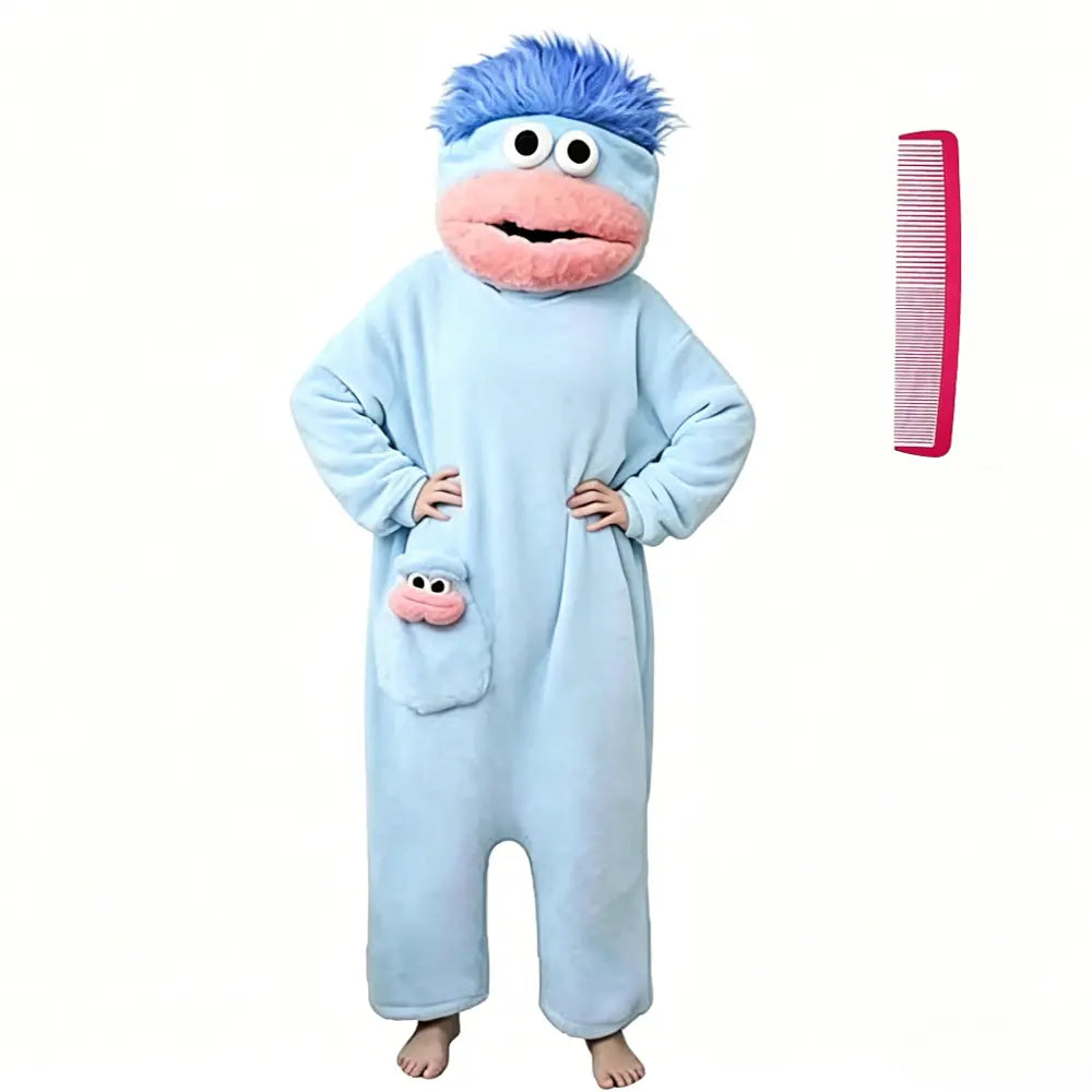 Oversized Big Mouth Monster Hooded Onesie Pajamas with Character Pocket [YQT:ML-260923-003:1a69f18dd94631ba]