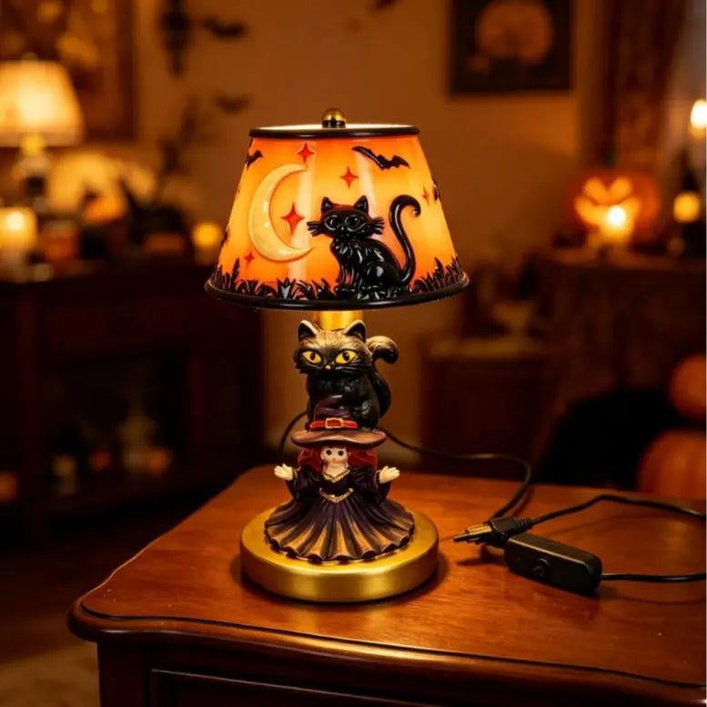 Vintage Halloween Table Lamp with Pumpkin, Ghost, Bat and Black Cat Designs [YQT:ML-260924-004:092a31899fbfa054]