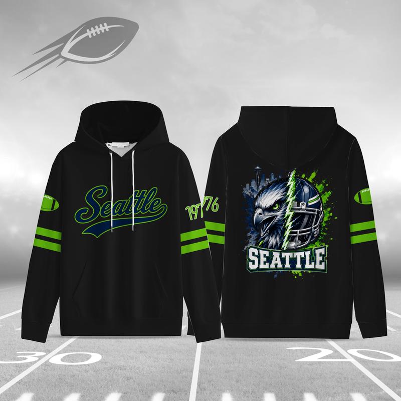 Unisex Black Football Graphic Pullover Hoodie with Front Script and Back Helmet Art [YQT:ML-260918-004:35ea0ff40c3c15a6]