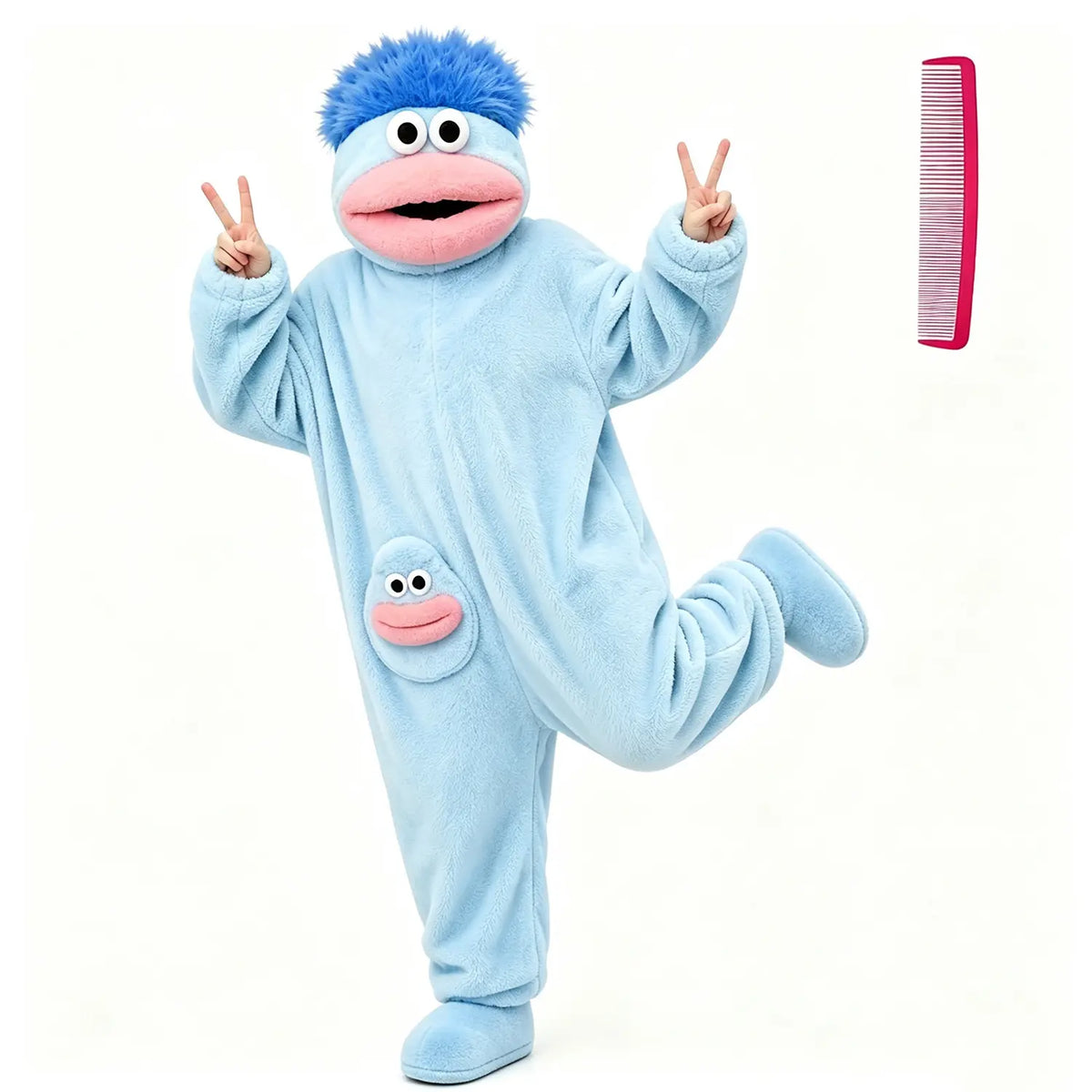 Oversized Big Mouth Monster Hooded Onesie Pajamas with Character Pocket [YQT:ML-260923-003:6d1331091f75456b]