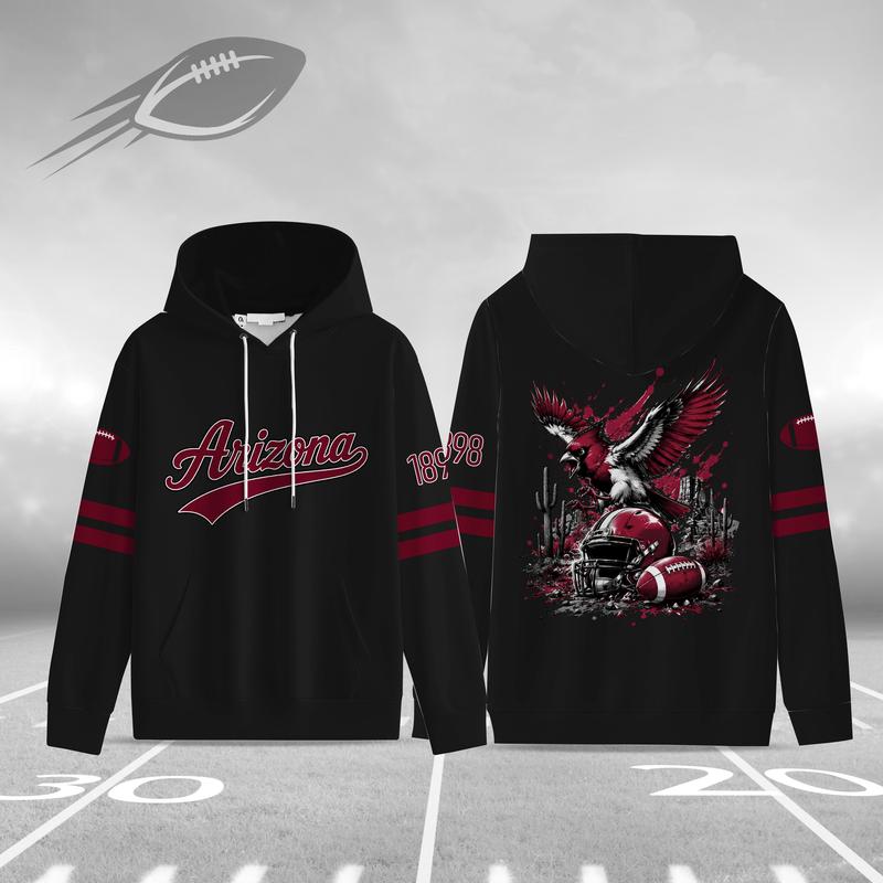 Unisex Black Football Graphic Pullover Hoodie with Front Script and Back Helmet Art [YQT:ML-260918-004:3b7d4c5933b28c3e]
