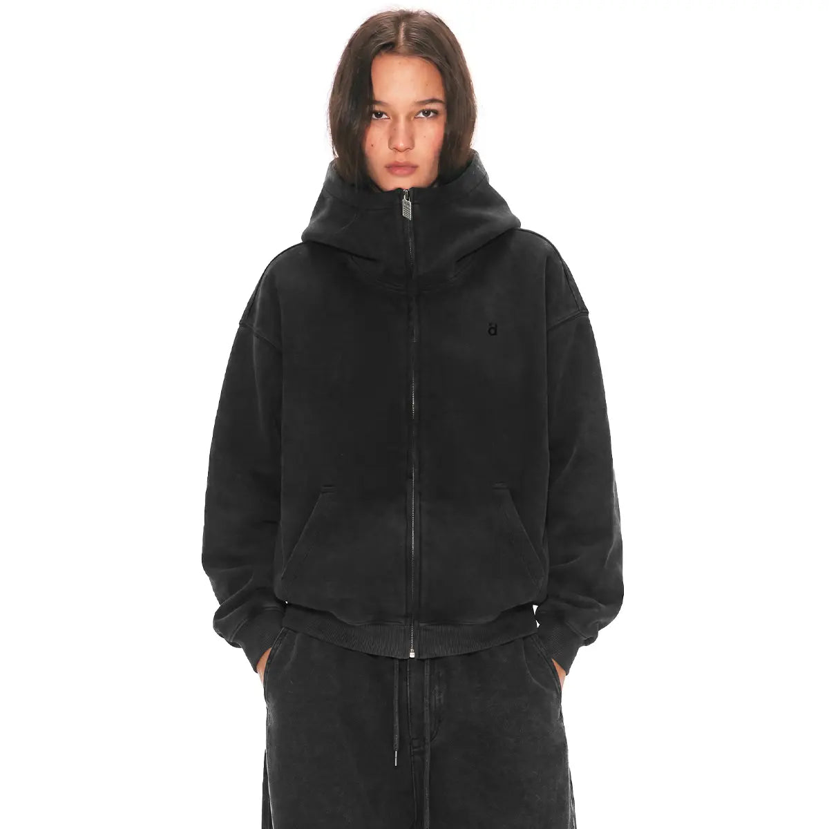 Women's Oversized High Collar Zip-Up Hoodie with Script or Minimal Designs [YQT:ML-260923-004:4522143749509fc1]