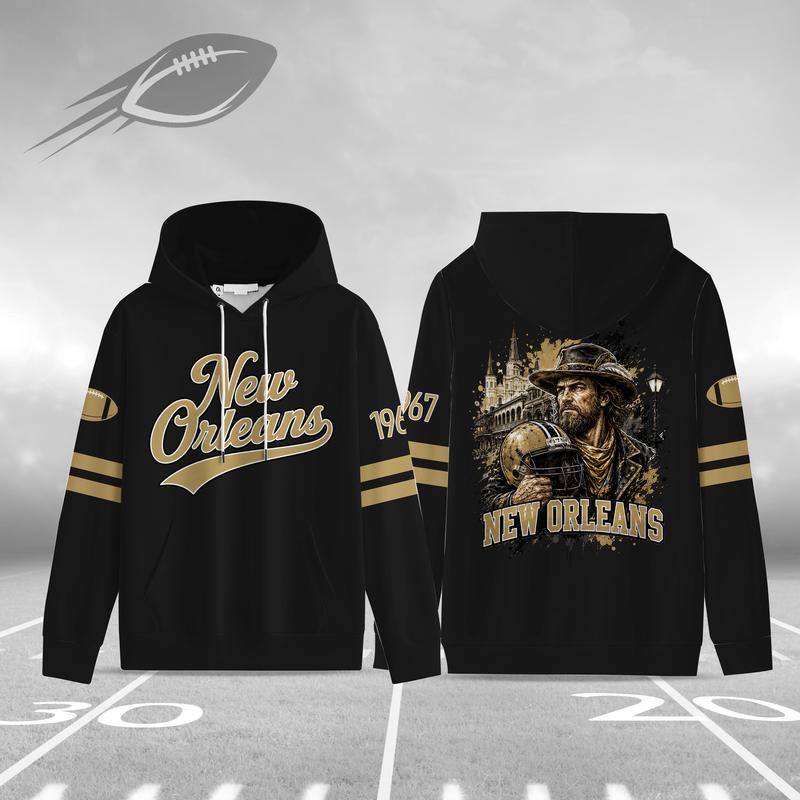 Unisex Black Football Graphic Pullover Hoodie with Front Script and Back Helmet Art [YQT:ML-260918-004:7cc1bdba8c0a2ce2]