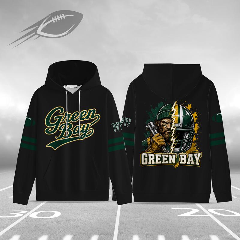 Unisex Black Football Graphic Pullover Hoodie with Front Script and Back Helmet Art [YQT:ML-260918-004:e4d4332b21b63cb5]