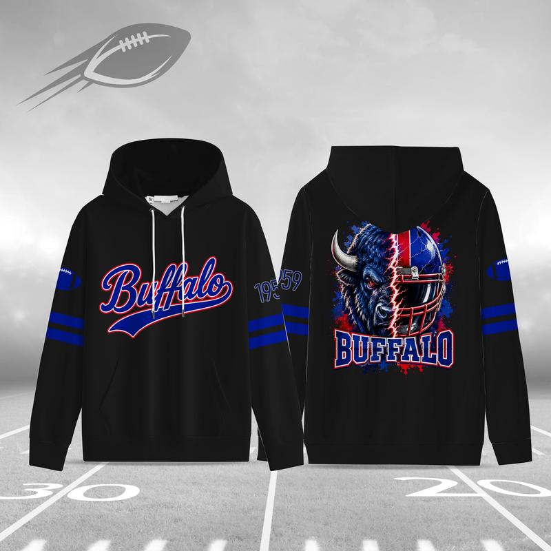 Unisex Black Football Graphic Pullover Hoodie with Front Script and Back Helmet Art [YQT:ML-260918-004:6cf33ce9cbbc0f81]